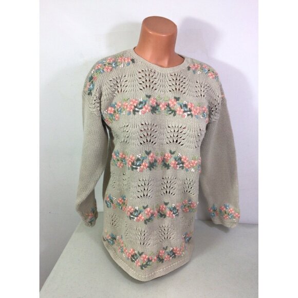 Paul Harris Vintage Floral Knit Sweater Womens Medium - Picture 1 of 5